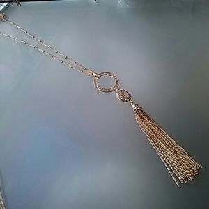 INC Gold Crystal Tassel Pendant Necklace